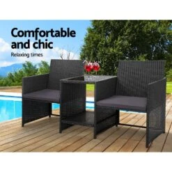 Outdoor Setting Wicker Loveseat Birstro Set Patio Garden Furniture Black -Home Luxe Store outdoor setting wicker loveseat birstro set patio garden furniture black bedzy australia abn 18 642 972 209 611281