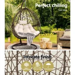 Outdoor Wicker Egg Swing Pod Chair Hammock With Stand Brown -Home Luxe Store outdoor wicker egg swing pod chair hammock with stand brown bedzy australia abn 18 642 972 209 432753