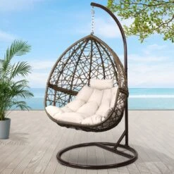 Outdoor Wicker Egg Swing Pod Chair Hammock With Stand Brown -Home Luxe Store outdoor wicker egg swing pod chair hammock with stand brown bedzy australia abn 18 642 972 209 719350