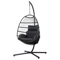 Outdoor Wicker Egg Swing Pod Chair Hammock With Stand Grey