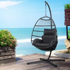 Outdoor Wicker Egg Swing Pod Chair Hammock With Stand Grey -Home Luxe Store outdoor wicker egg swing pod chair hammock with stand grey bedzy australia abn 18 642 972 209 637914