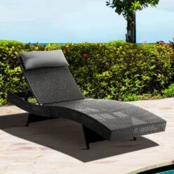 Outdoor Wicker Sun Lounge - Black -Home Luxe Store outdoor wicker sun lounge black bedzy australia 216687