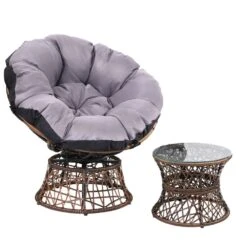 Papasan Chair And Side Table - Brown