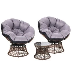 Papasan Chair And Side Table Set - Brown