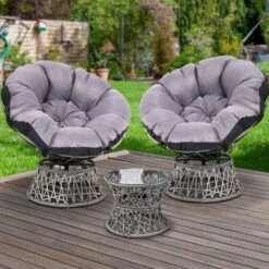 Papasan Chairs And Side Table Set (Grey) -Home Luxe Store papasan chairs and side table set grey bedzy australia abn 18 642 972 209 143323