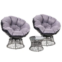 Papasan Chairs And Side Table Set (Grey)