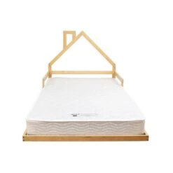 Pine Wood House Shaped King Single Floor Bed Natural -Home Luxe Store pine wood floor bed house frame for kids and toddlers furniture bedroom bedzy australia 261478