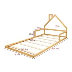 Pine Wood House Shaped King Single Floor Bed Natural -Home Luxe Store pine wood floor bed house frame for kids and toddlers furniture bedroom bedzy australia 599506