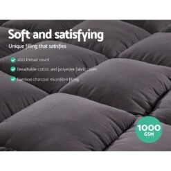 Queen Mattress Topper Pillowtop 1000GSM Charcoal Microfibre Bamboo Fibre Filling Protector -Home Luxe Store queen mattress topper pillowtop 1000gsm charcoal microfibre bamboo fibre filling protector bedzy australia 309190