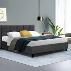 Queen Package | Bondi Bed Charcoal & Normay Pillow Top Mattress (Medium Firm) -Home Luxe Store queen package bondi bed charcoal normay pillow top mattress medium firm bedzy australia 860558