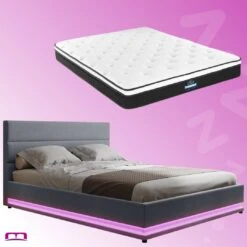 Queen Package | Henley LED Storage Bed Grey & Bonita Euro Top Mattress (Medium Firm)