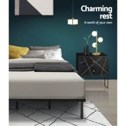 Queen Package | Ted Metal Bed Black & Glay Bonnell Spring Mattress (Medium Firm) -Home Luxe Store queen package ted metal bed black glay bonnell spring mattress medium firm bedzy australia 921303