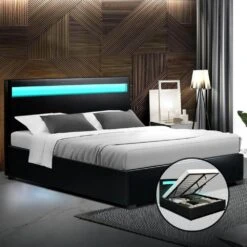 Queen Package | Wanda LED Storage Bed Black & Bonita Euro Top Mattress (Medium Firm) -Home Luxe Store queen package wanda led storage bed black bonita euro top mattress medium firm bedzy australia 471935