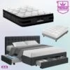 Queen Premium Package | Trinity Queen Bed Frame With Storage Charcoal, Luna Series Euro Top Mattress (Medium Firm) & Bamboo Mattress Topper!