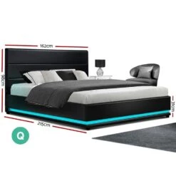 Queen Ultra Package | Henley LED Bed Black, 2 X LED Bedside Tables, Platinum Series 7 Zone Dual Euro Top Mattress, Pillowtop Mattress Topper & 4 X Pillows -Home Luxe Store queen ultra package henley led bed black 2 x led bedside tables platinum series 7 zone dual euro top mattress pillowtop mattress topper 4 x pillows bedzy austra 572971