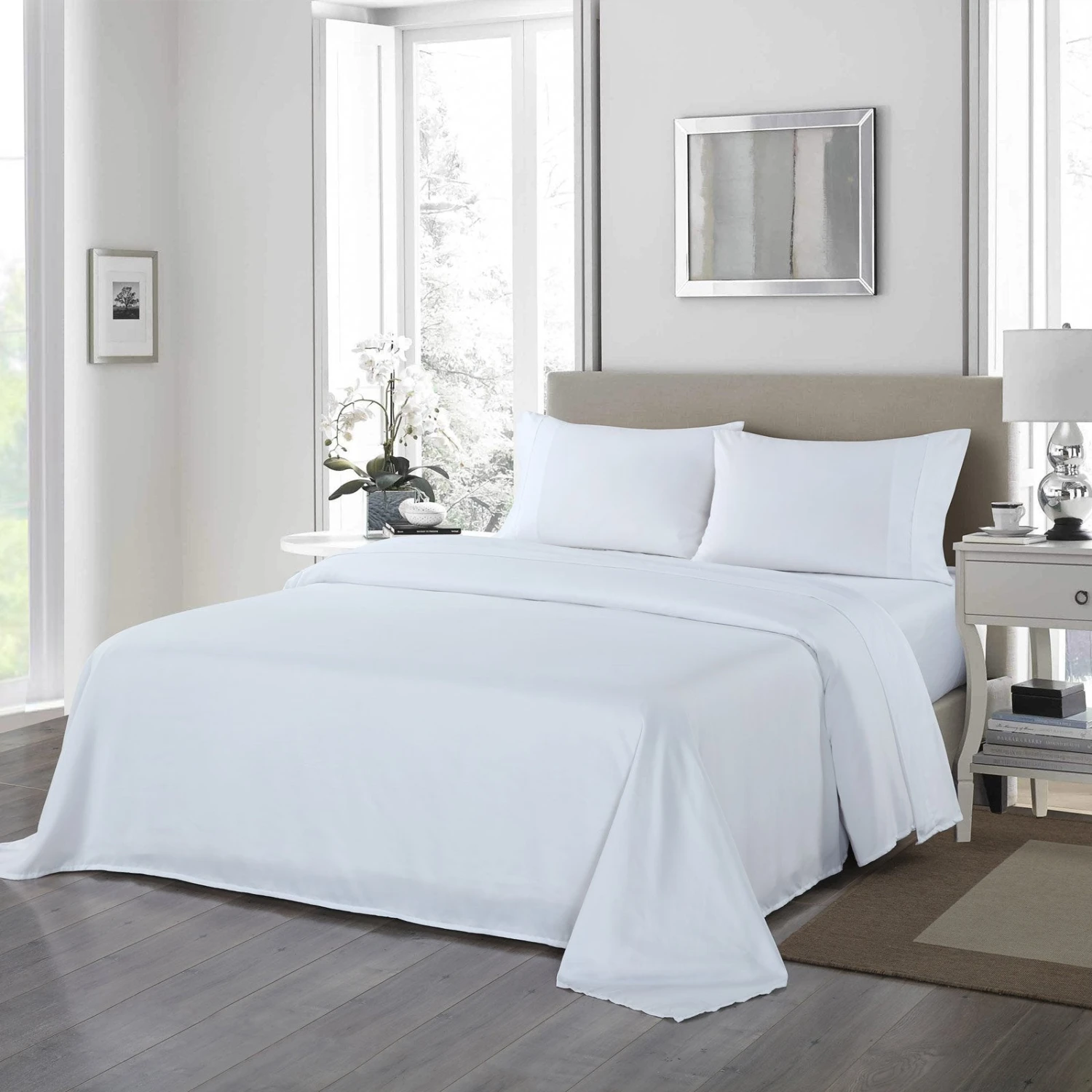 Royal Comfort 1200 Thread Count Sheet Set 4 Piece Ultra Soft Satin Weave Finish Double White 1 Royal Comfort 1200 Thread Count Sheet Set 4 Piece Ultra Soft Satin Weave Finish Double White