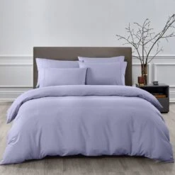 Royal Comfort 2000TC 6 Piece Bamboo Sheet & Quilt Cover Set Cooling Breathable Queen Lilac Grey