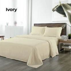 Royal Comfort Bamboo Blended Sheet & Pillowcases Set 1000TC Ultra Soft Bedding Queen Ivory -Home Luxe Store royal comfort bamboo blended sheet pillowcases set 1000tc ultra soft bedding queen ivory bedzy australia 453743
