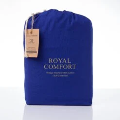 Royal Comfort Vintage Washed 100% Cotton Quilt Cover Set Bedding Ultra Soft Double Royal Blue -Home Luxe Store royal comfort vintage washed 100 cotton quilt cover set bedding ultra soft double royal blue bedzy australia 121353