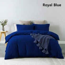 Royal Comfort Vintage Washed 100% Cotton Quilt Cover Set Bedding Ultra Soft Double Royal Blue -Home Luxe Store royal comfort vintage washed 100 cotton quilt cover set bedding ultra soft double royal blue bedzy australia 996741