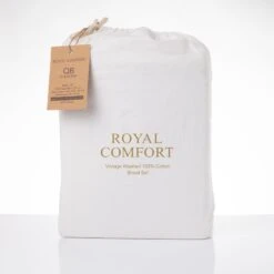 Royal Comfort Vintage Washed 100% Cotton Sheet Set Fitted Flat Sheet Pillowcases King White -Home Luxe Store royal comfort vintage washed 100 cotton sheet set fitted flat sheet pillowcases king white bedzy australia 932858