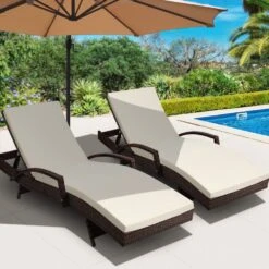 Set Of 2 Bianca Outdoor Sun Lounger Chairs With Cushion - Brown -Home Luxe Store set of 2 bianca outdoor sun lounger chairs with cushion brown bedzy australia 993306