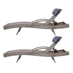 Set Of 2 Bianca Outdoor Sun Lounger Chairs With Pillow Headrests - Grey -Home Luxe Store set of 2 bianca outdoor sun lounger chairs with pillow headrests grey bedzy australia 847706