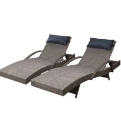 Set Of 2 Bianca Outdoor Sun Lounger Chairs With Pillow Headrests - Grey