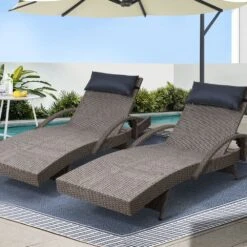 Set Of 2 Bianca Outdoor Sun Lounger Chairs With Pillow Headrests - Grey -Home Luxe Store set of 2 bianca outdoor sun lounger chairs with pillow headrests grey bedzy australia 957052