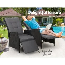 Set Of 2 Elara Outdoor Recliner Patio Chairs Black -Home Luxe Store set of 2 elara outdoor recliner patio chairs black bedzy australia abn 18 642 972 209 451474