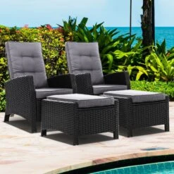 Set Of 2 Elise Outdoor Recliner Chairs With Ottomans Black -Home Luxe Store set of 2 elise outdoor recliner chairs with ottomans black bedzy australia 677829