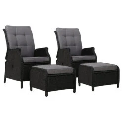 Set Of 2 Ella Outdoor Recliner Patio Chairs Black