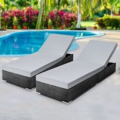 Set Of 2 Finnley Outdoor Sun Loungers - Interchangeable Colours: Beige, Grey, Red -Home Luxe Store set of 2 finnley outdoor sun loungers interchangeable colours beige grey red furniture outdoor bedzy australia 201963