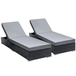 Set Of 2 Finnley Outdoor Sun Loungers - Interchangeable Colours: Beige, Grey, Red