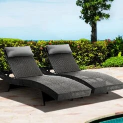Set Of 2 Wicker Outdoor Sun Loungers Black -Home Luxe Store set of 2 wicker outdoor sun loungers black bedzy australia abn 18 642 972 209 378865