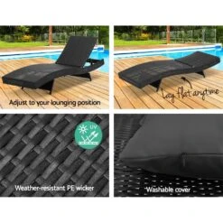 Set Of 2 Wicker Outdoor Sun Loungers Black -Home Luxe Store set of 2 wicker outdoor sun loungers black bedzy australia abn 18 642 972 209 541960