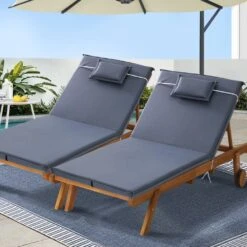 Set Of 2 Wooden Sun Loungers Wheel Patio Grey -Home Luxe Store set of 2 wooden sun loungers wheel patio grey bedzy australia abn 18 642 972 209 334711