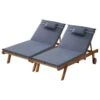 Set Of 2 Wooden Sun Loungers Wheel Patio Grey