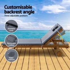 Set Of 2 Wooden Sun Loungers Wheel Patio Grey -Home Luxe Store set of 2 wooden sun loungers wheel patio grey bedzy australia abn 18 642 972 209 624814