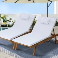Set Of 2 Wooden Sun Loungers Wheel Patio White -Home Luxe Store set of 2 wooden sun loungers wheel patio white bedzy australia abn 18 642 972 209 175696