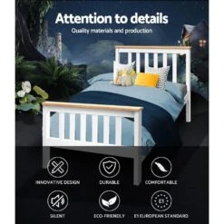 Single Package | Kewarra Wooden Bed Frame White & Bonita Pillow Top Mattress (Medium Firm) -Home Luxe Store single package kewarra wooden bed frame white bonita pillow top mattress medium firm bedzy australia abn 18 642 972 209 426647