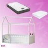 Single Package | Kori House Shaped Wooden Floor Bed Frame White, Alzbeta Mattress (Medium Firm) & Waterproof Bamboo Mattress Protector