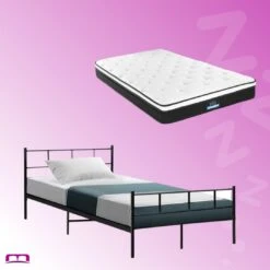 Single Package | Wategos Metal Bed & Bonita Pillow Top Mattress (Medium Firm)