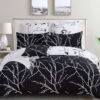 Tree Reversible Super King Size Bed Quilt/Doona/Duvet Cover Set Black