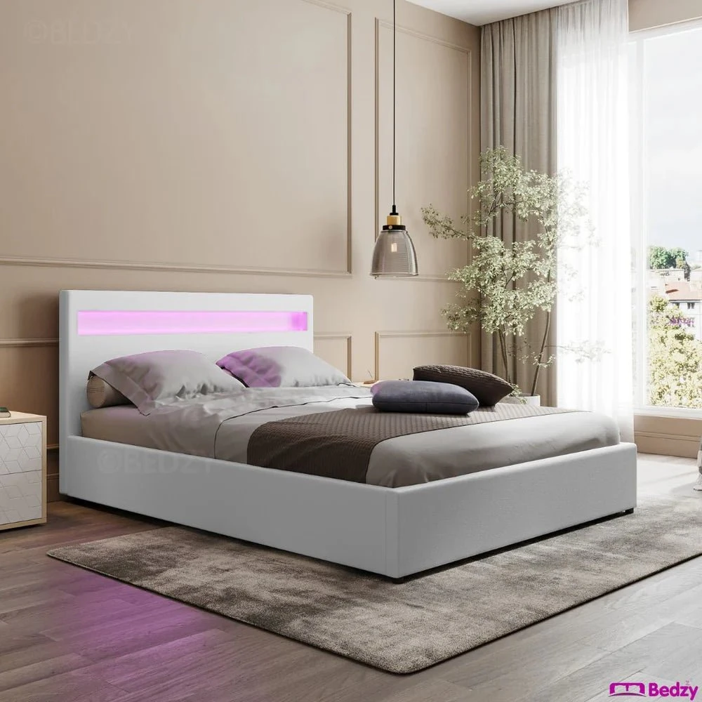 Wanda Double Gas Lift Storage Bed Frame With LED Lights – White 2 Wanda Double Gas Lift Storage Bed Frame With LED Lights – White - Image 2