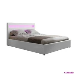 Wanda Double Gas Lift Storage Bed Frame With LED Lights – White