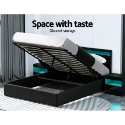 Wanda Queen Gas Lift Storage Bed Frame With LED Lights – Black -Home Luxe Store wanda led storage queen bed frame black bedzy australia 204177