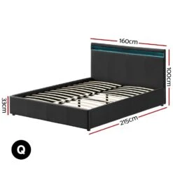 Wanda Queen Gas Lift Storage Bed Frame With LED Lights – Black -Home Luxe Store wanda led storage queen bed frame black bedzy australia 342062