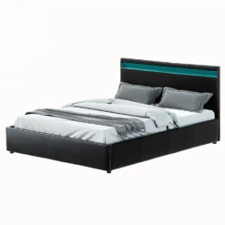 Wanda Queen Gas Lift Storage Bed Frame With LED Lights – Black -Home Luxe Store wanda led storage queen bed frame black bedzy australia 682510