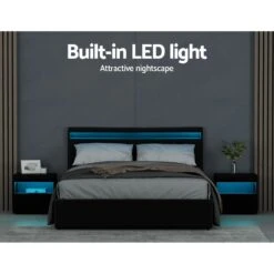 Wanda Queen Gas Lift Storage Bed Frame With LED Lights – Black -Home Luxe Store wanda led storage queen bed frame black bedzy australia 756928